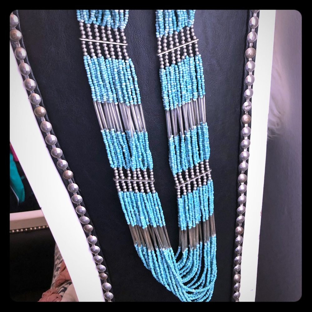 Turquoise and silver beaded necklace